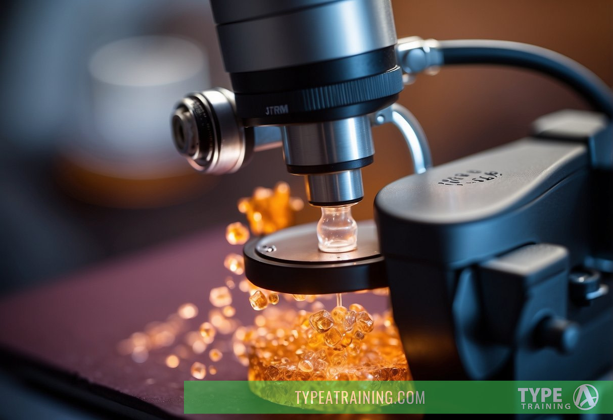 A microscope focuses on inflamed tissue cells, showing signs of swelling and redness