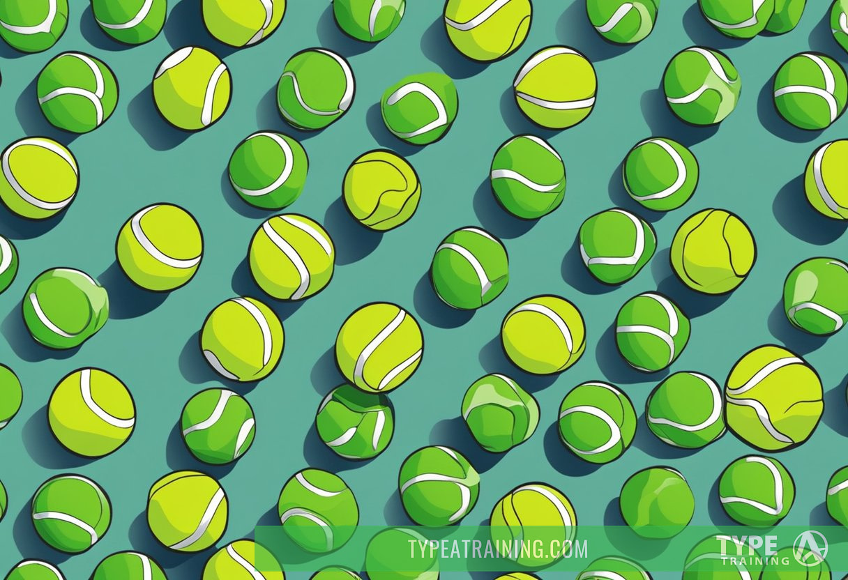 Tennis balls bounce on a smooth surface in a rhythmic pattern. A person's hand reaches out to catch and throw the balls in a coordinated motion