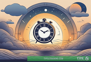 A clock with hands pointing to different times, a dimming sunset, and a rising moon to show the impact of circadian rhythms on sleep