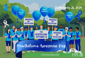 a group of people holding signs and balloons, Mesothelioma Awareness Day is celebrated on September 26th each year to raise awareness