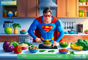 a man in a superhero garment cooking in a kitchen