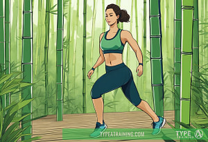 a cartoon of a woman running in a bamboo forest