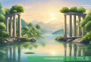 a water with pillars and trees