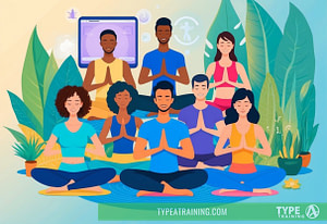 a group of people sitting in yoga poses