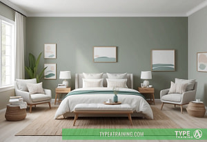 a bedroom with a bed and chairs
