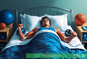 a man lying in bed with muscles