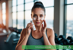 a woman holding a bottle of cream