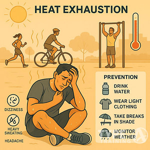a poster showing a man suffering from heat