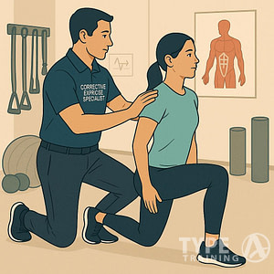 a man helping a woman to do exercise