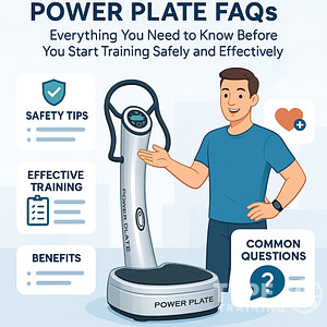 a man standing next to a power plate