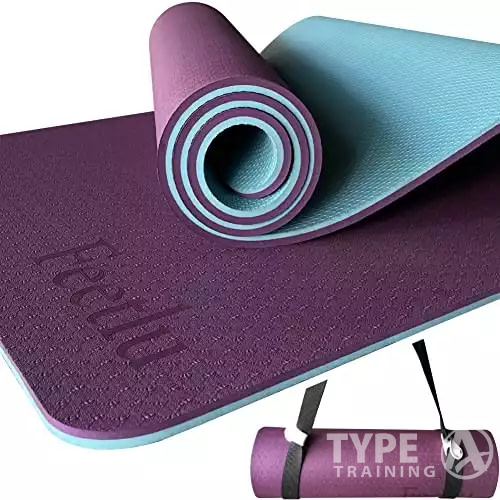 Feetlu Yoga Mat with Strap, 2/5 Inch (10MM) - Extra Thick Non Slip
