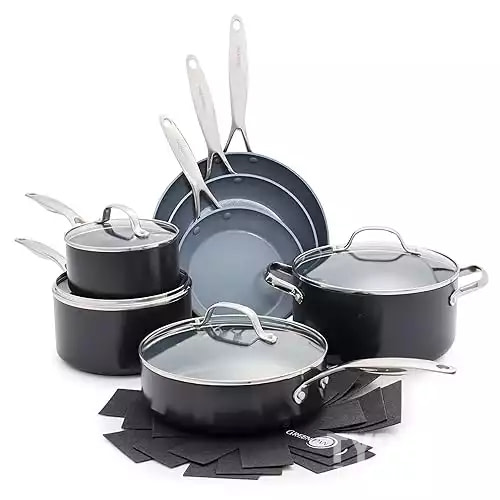 GreenPan Valencia Pro Hard Anodized 11 Piece Cookware Pots and Pans Set, Ceramic Nonstick PFAS-Free PFOA-Free Coating