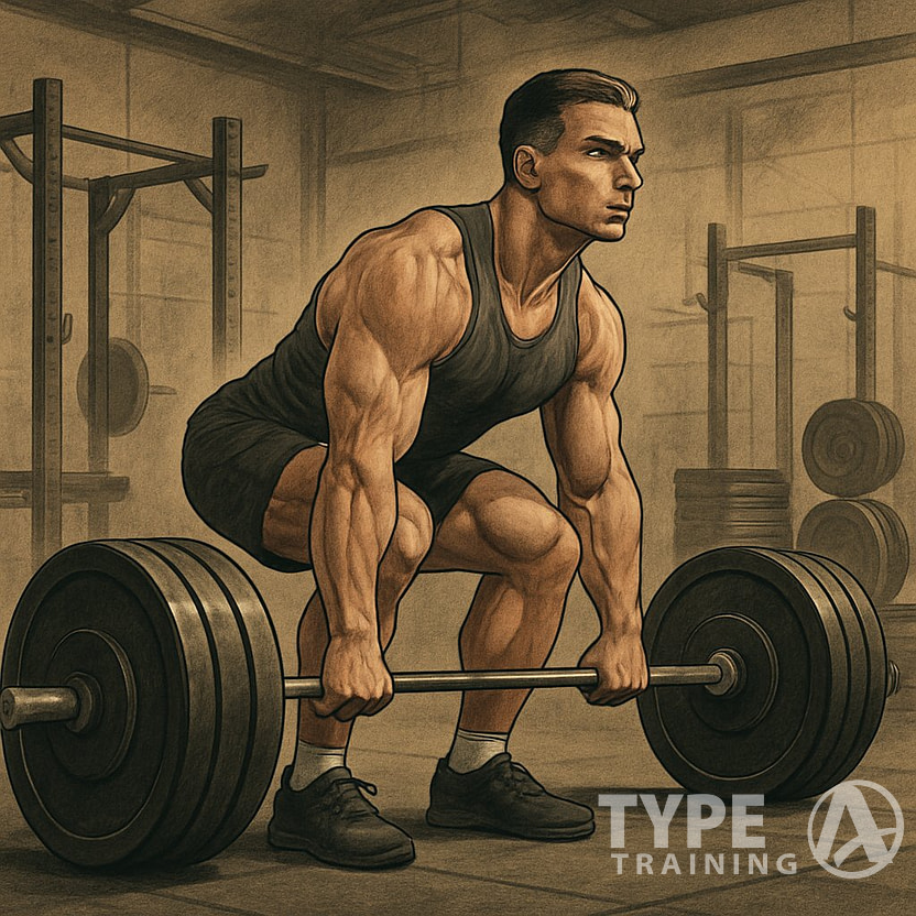 An athlete lifting a heavy barbell in a gym, demonstrating proper deadlift form.
