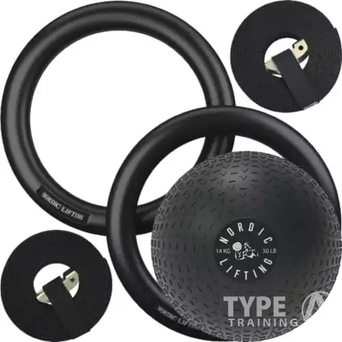 Nordic Lifting Gymnastic Rings Bundle with Slam Ball