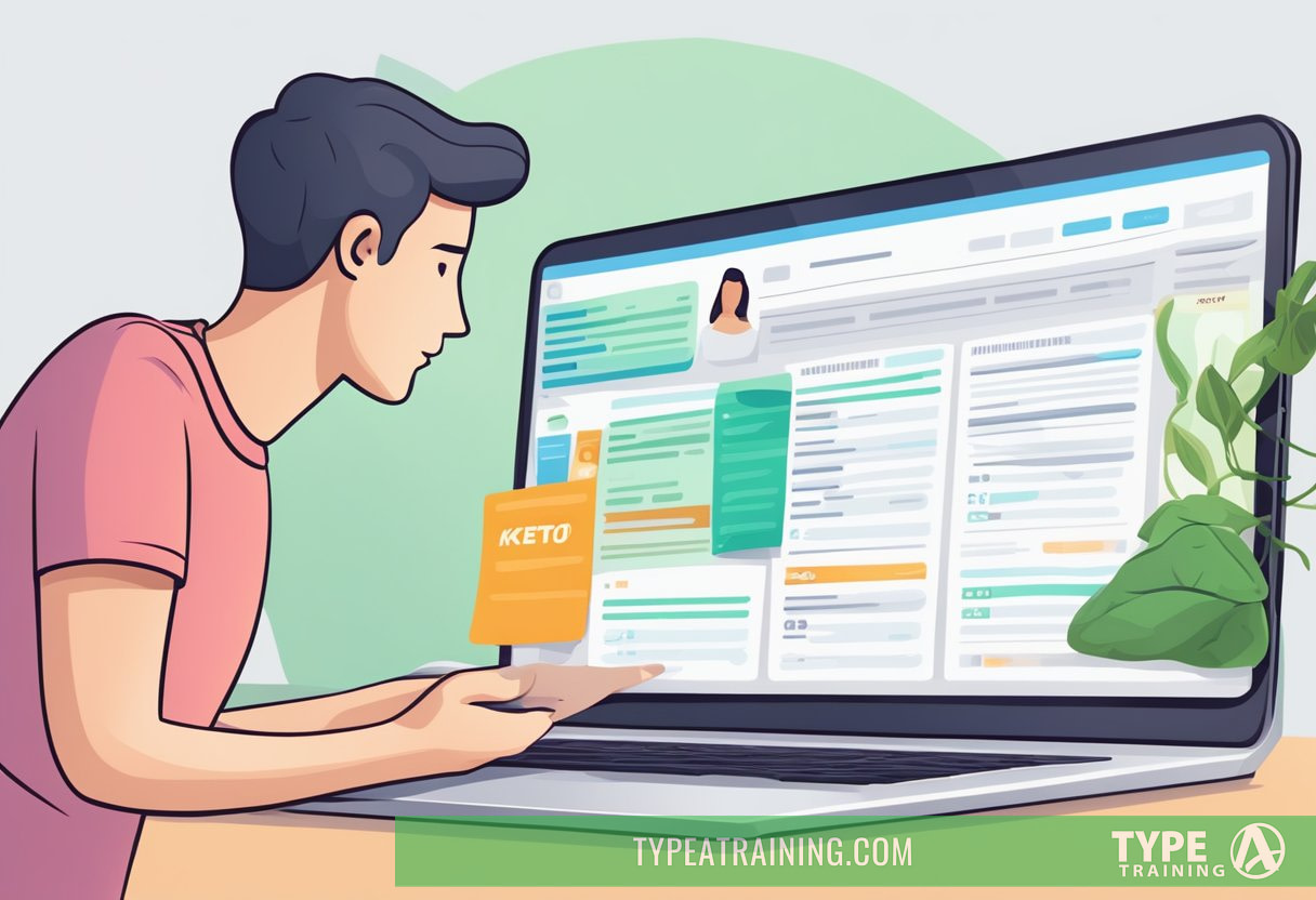 A person browsing through a list of frequently asked questions about the keto diet and weight loss on a computer screen