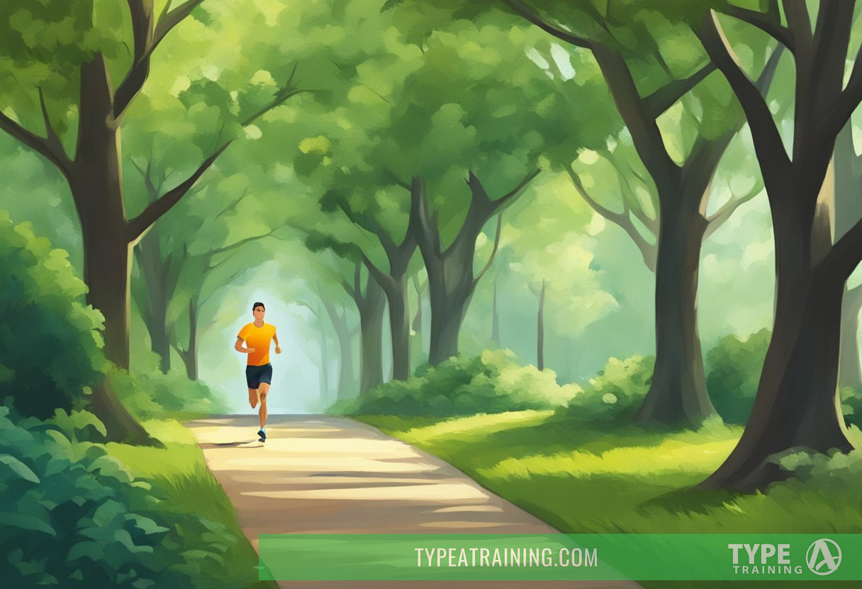 Mental Focus and Clarity through Running, outdoor runner in a park with trees