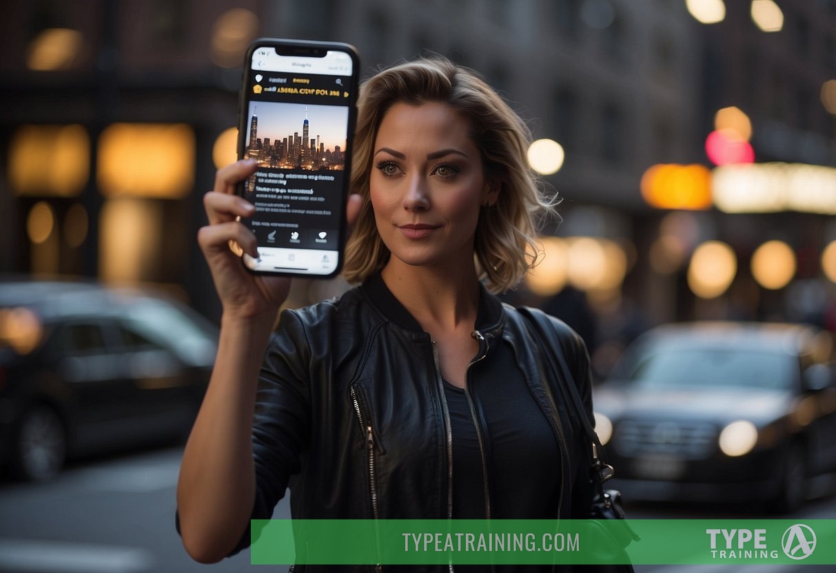 A person in NYC searches online for a reputable personal trainer, reading reviews and comparing qualifications and services offered