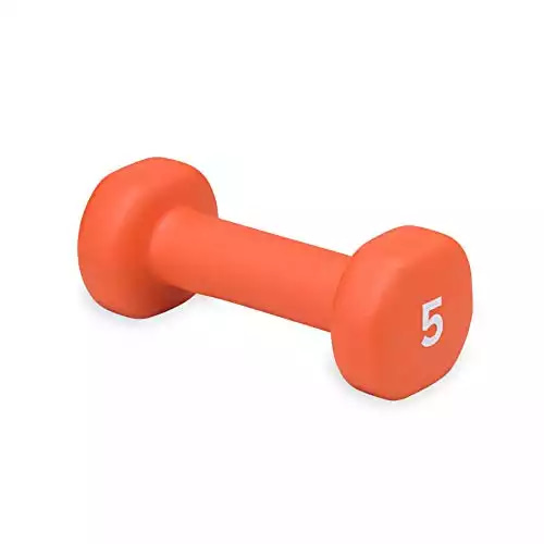 Gaiam Dumbbell Hand Weight (Sold in Singles) - Neoprene Coated Exercise & Fitness Dumbbell for Home Gym Workouts and Strength Training - Free Weights for Women and Men (5lb, Orange)