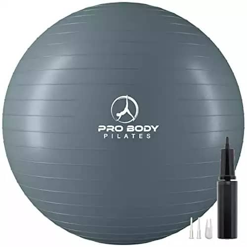 ProBody Pilates Ball Yoga Ball Exercise Ball, Balance Ball or Pregnancy Ball for Stability, Yoga Ball Chair, Therapy Ball Workout Ball or Birthing Ball for Pregnancy (Slate, 65 cm)