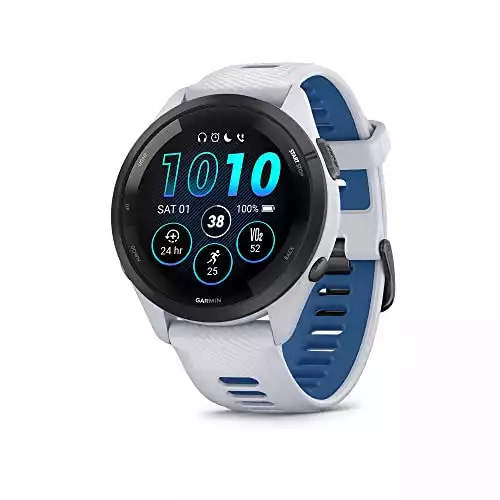 Garmin Forerunner 265 Running Smartwatch, Colorful AMOLED Display, Training Metrics and Recovery Insights, Whitestone and Tidal Blue