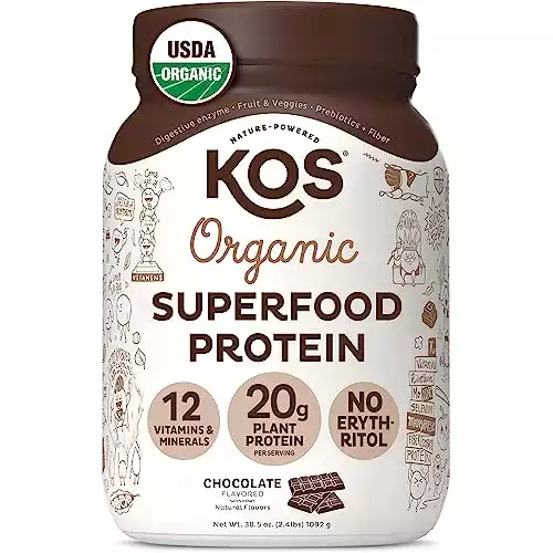 KOS Vegan Protein Powder Erythritol Free, Chocolate - Organic Pea Protein Blend, Plant Based Superfood Rich in Vitamins & Minerals - Keto, Dairy Free - Meal Replacement for Women & Men, 28 Ser...