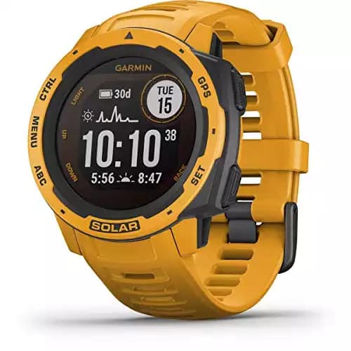 Garmin Instinct Solar, Rugged Outdoor Smartwatch with Solar Charging Capabilities, Built-in Sports Apps and Health Monitoring, Sunburst Yellow