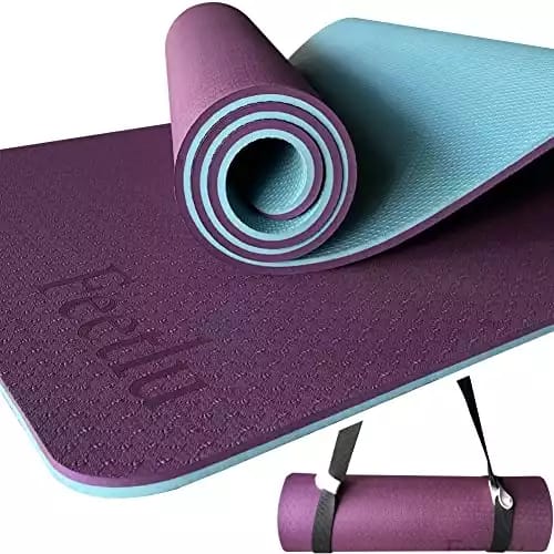 Feetlu Yoga Mat with Strap, 2/5 Inch (10MM) - Extra Thick Non Slip