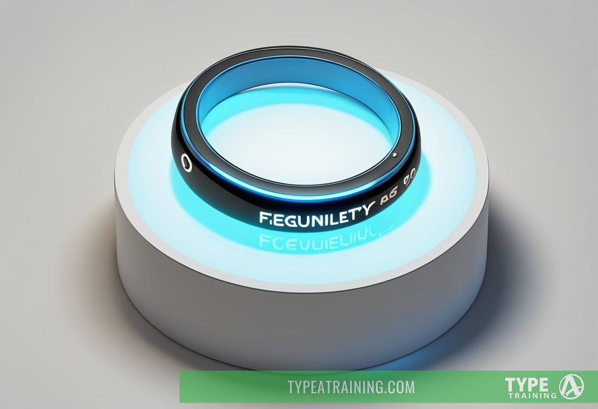 A smart ring displayed on a pedestal with a spotlight shining down, surrounded by question marks and a bold "Frequently Asked Questions" text