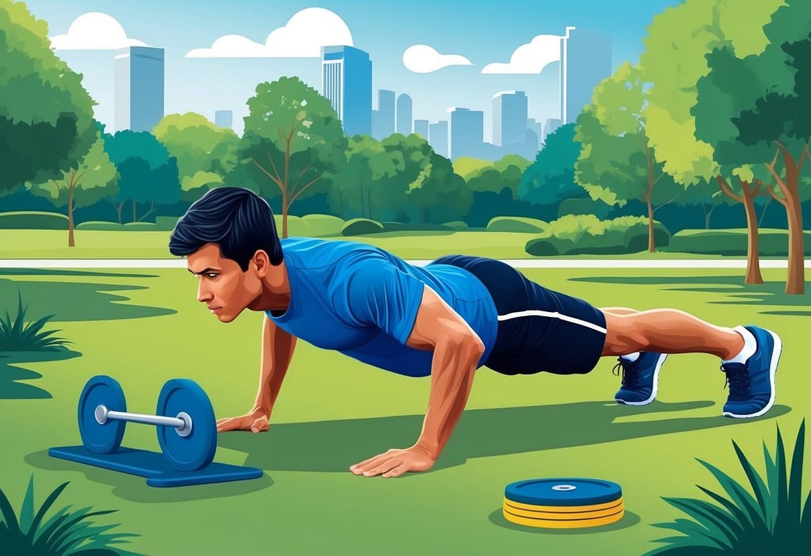 a man doing push ups in a park