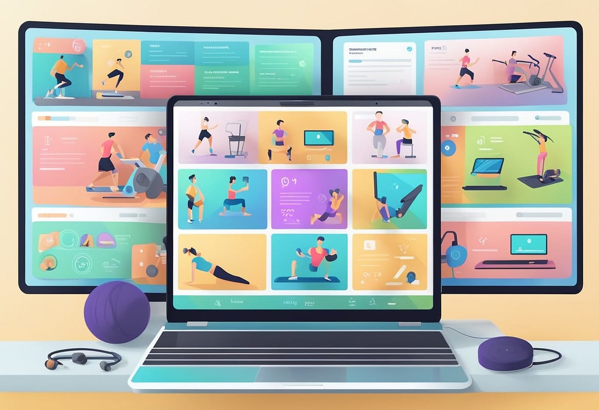 a laptop with many images of people exercising