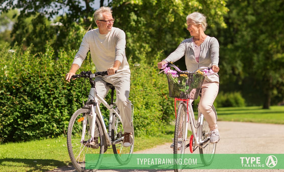 a man and woman riding bicycles