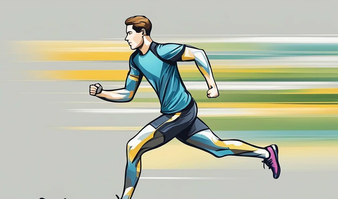 a man running in a blue shirt