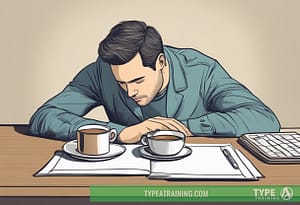 a man sleeping at a table with two cups of coffee