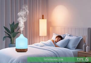 a woman sleeping in bed with a humidifier