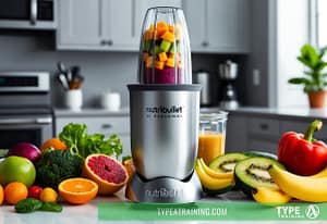 a blender with fruit in it