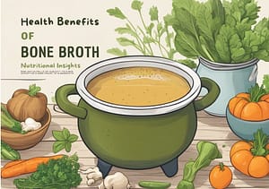 a green pot with soup in it and vegetables on a table