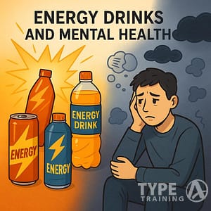 a man sitting next to several energy drinks