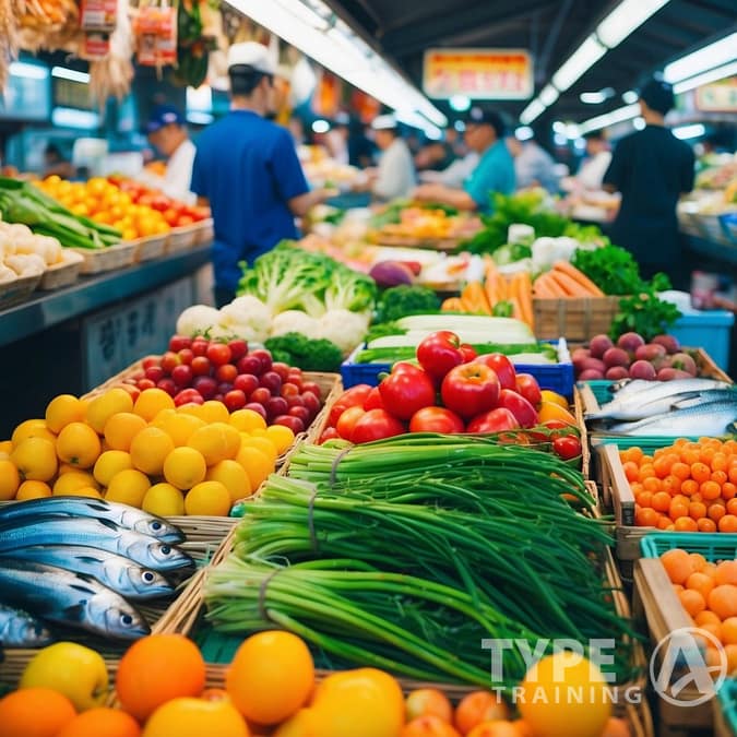 a market with many different fruits and vegetables