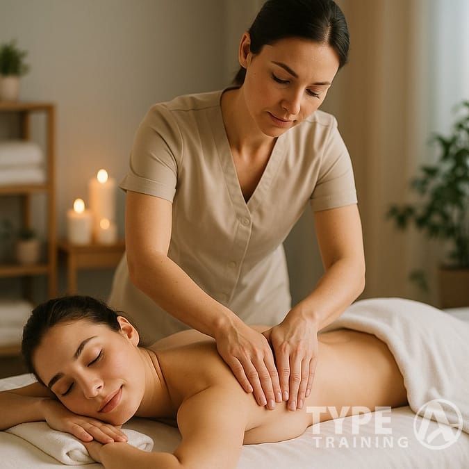 a woman lying on a massage table