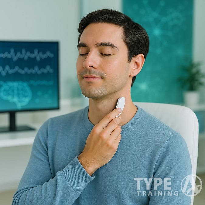 a man holding a device to his neck