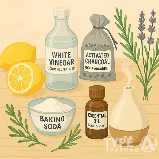 a group of bottles of baking soda and lemons