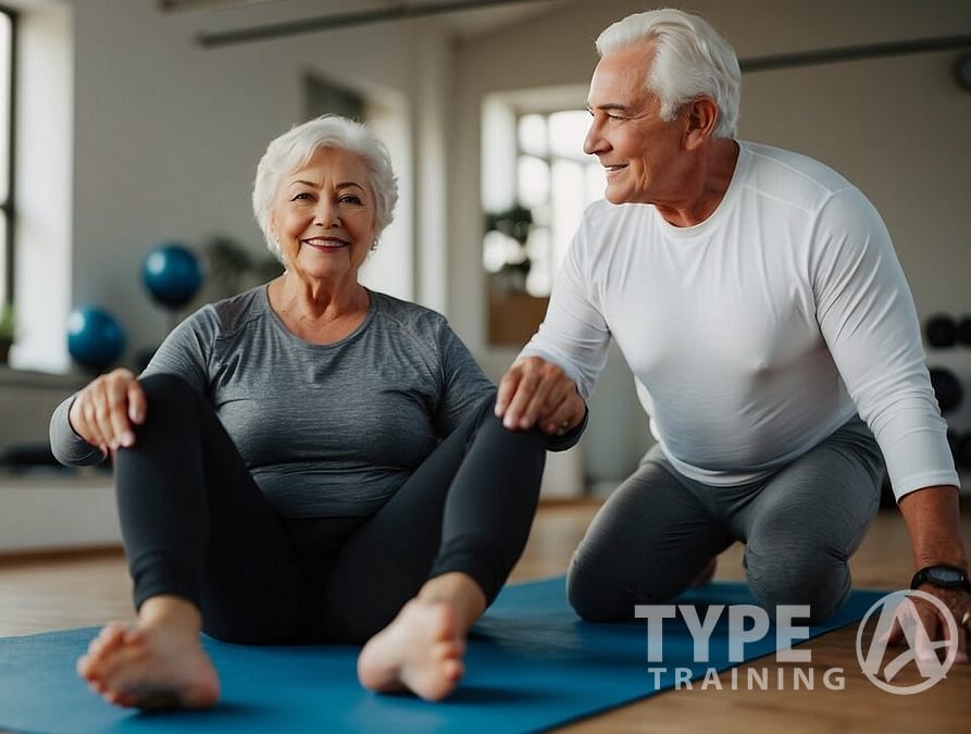 a man and woman sitting on a mat