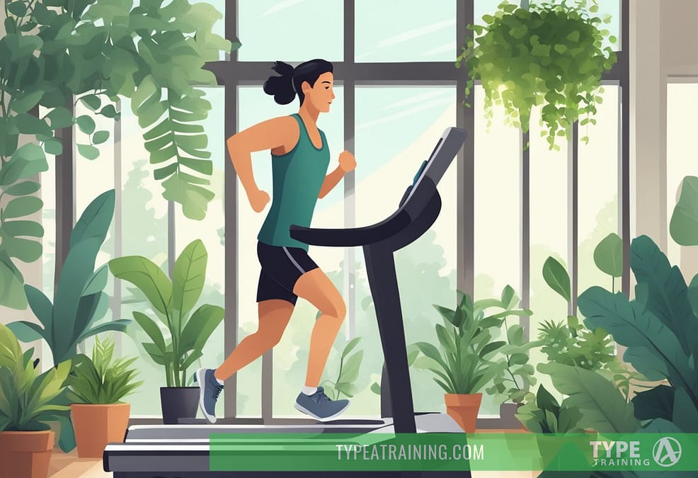 a woman running on a treadmill