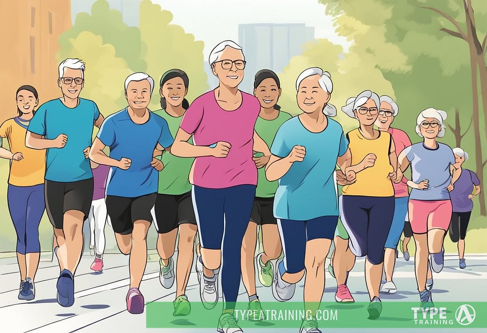 a group of people running