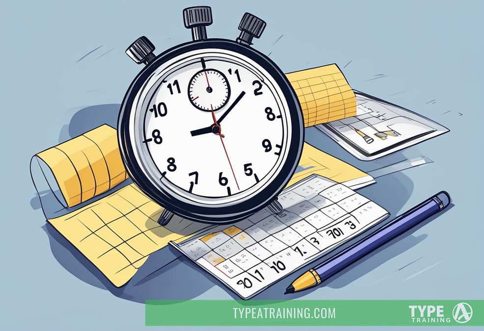 a clock and calendar with a pen and papers