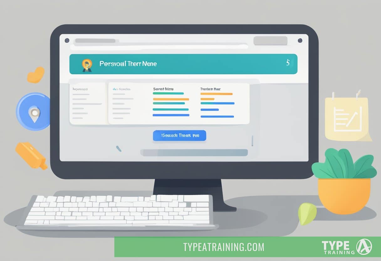 A computer screen displaying a search engine with the words "personal trainer near me" typed into the search bar. A list of search results populates below