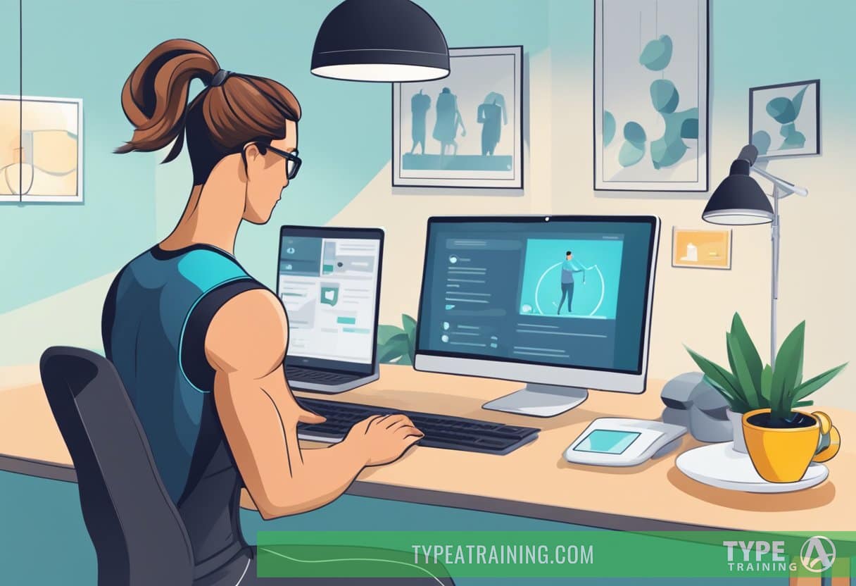 A person browsing a website on a computer, searching for a personal trainer near them