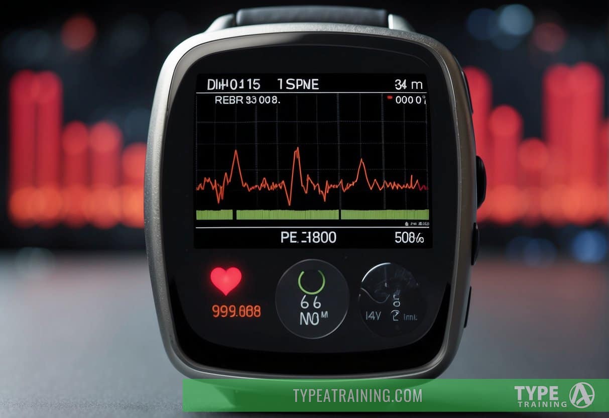 A heart rate monitor displaying a high, erratic pulse. The numbers on the screen are flashing red and the graph is spiking upwards
