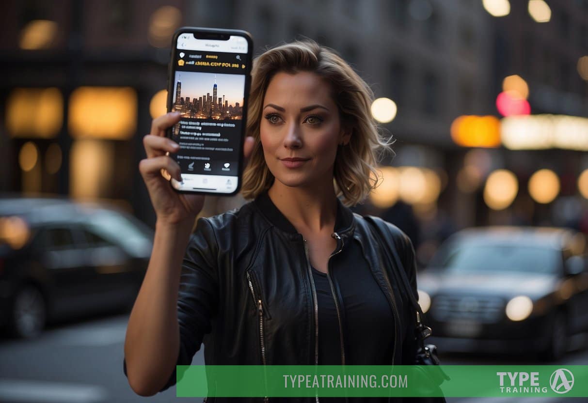 A person in NYC searches online for a reputable personal trainer, reading reviews and comparing qualifications and services offered