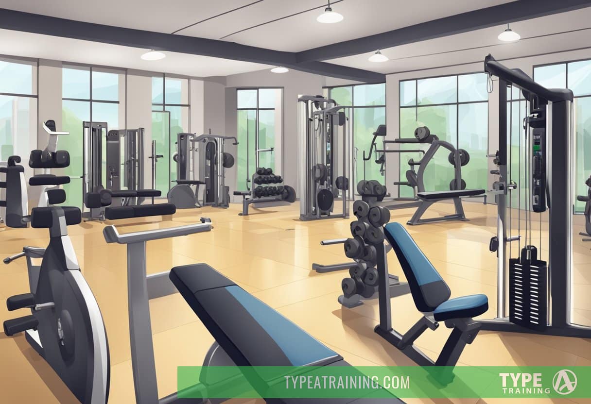 A gym with various free weights and machines. People using free weights show better form and engage more muscles